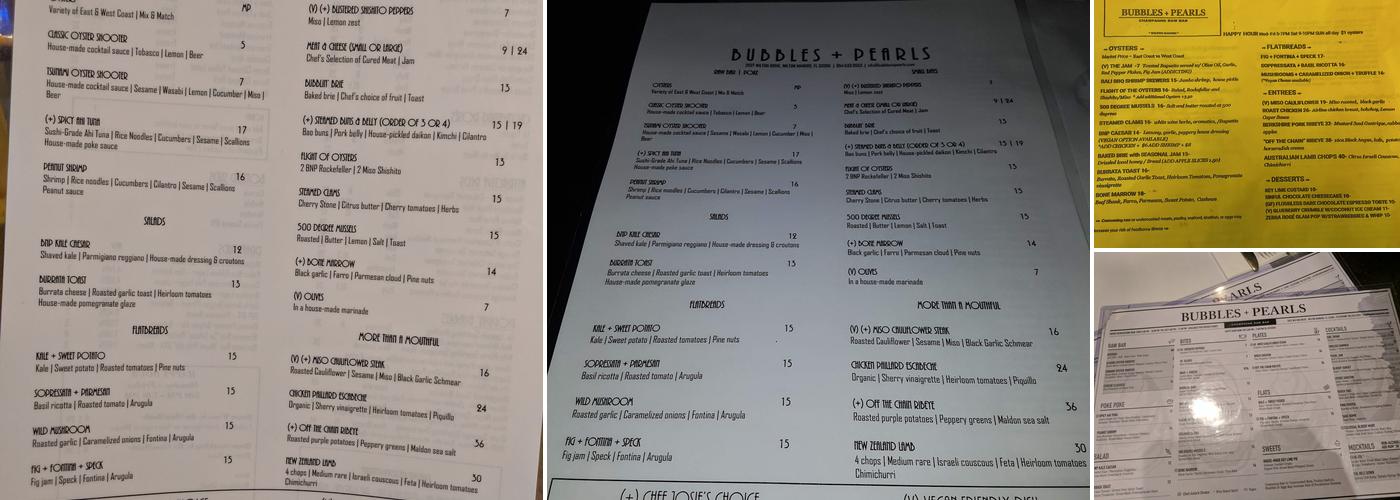 Bubbles & Pearls Menu