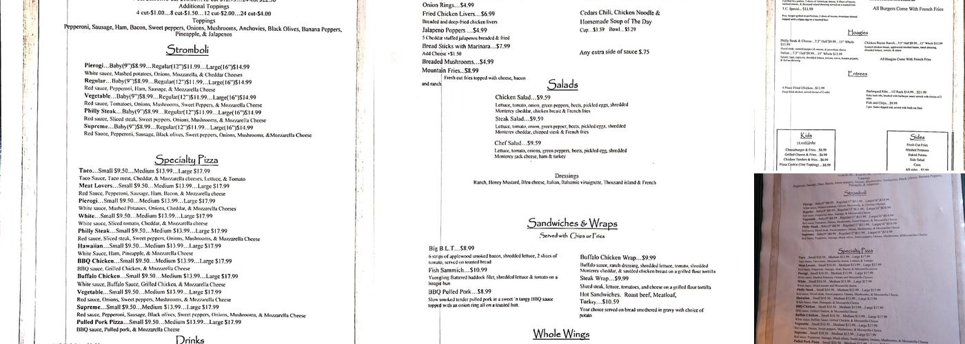 Tall Cedars Menu