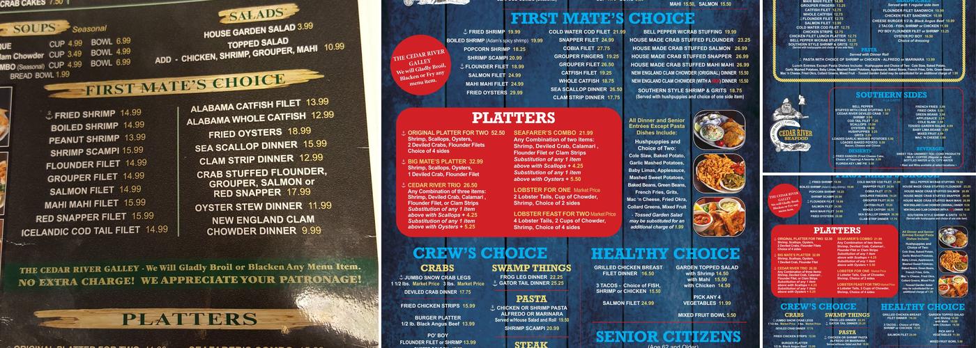Cedar River Seafood Menu