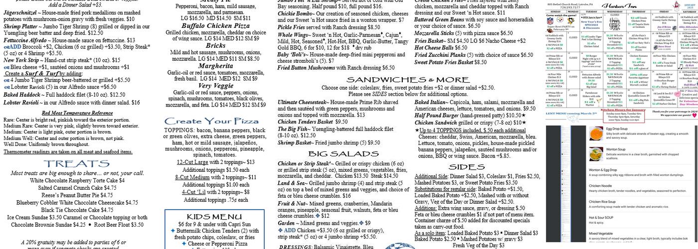 Harbor Inn Restaurant & Lounge Menu