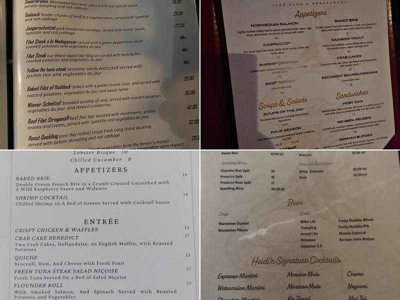 Heidi's Jazz Club & Restaurant Menu