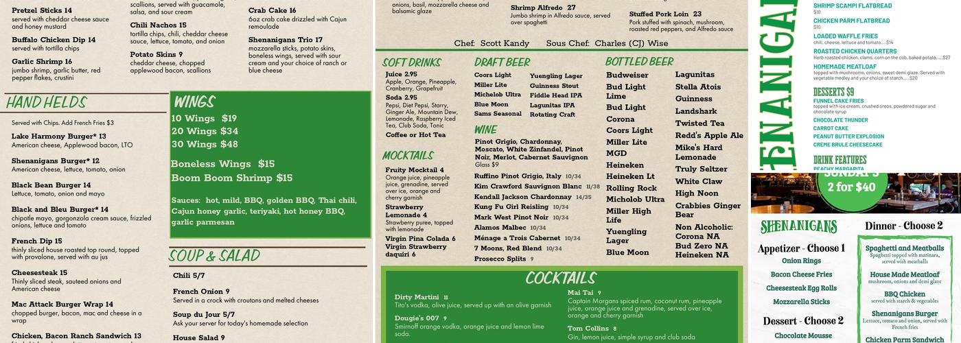 Shenanigans Menu