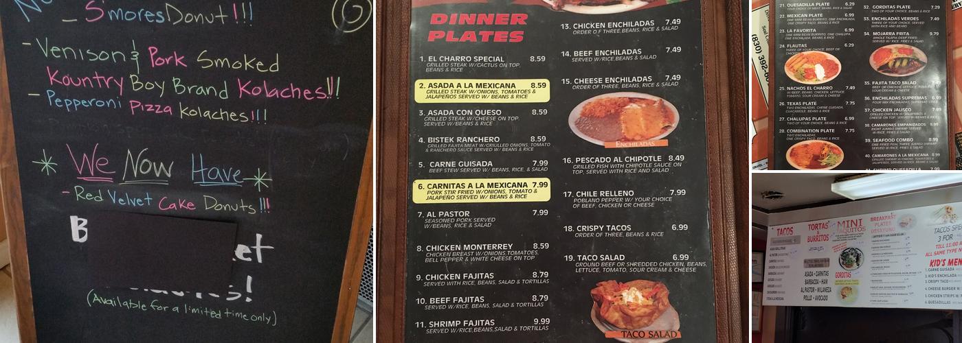 Hacienda El Charro Menu