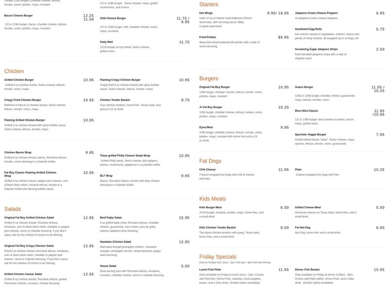 Fat Boy Burgers Menu