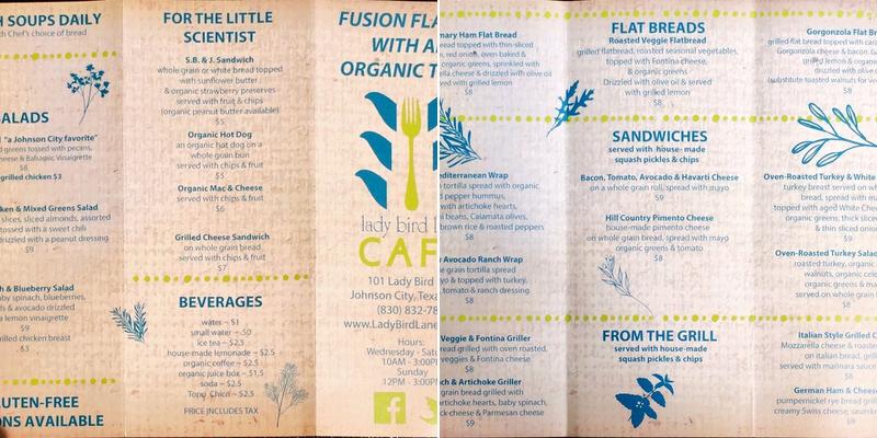 Lady Bird Lane Cafe Menu