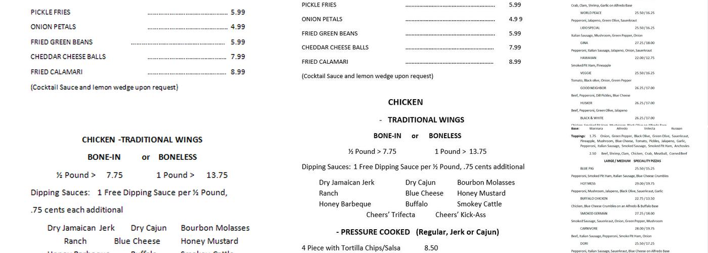 Cheers-Pizza Plus Menu