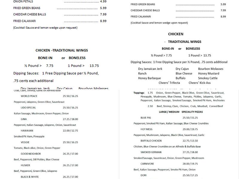 Cheers-Pizza Plus Menu