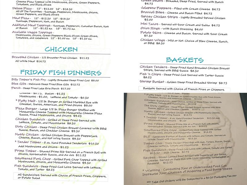 Billy Timber's Pub Menu
