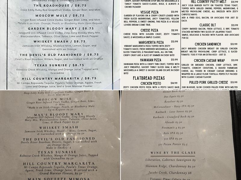 Max's Roadhouse Menu