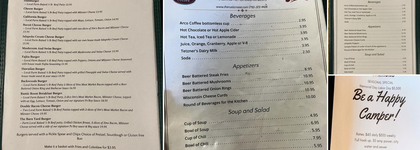 The Rustic Roost Menu