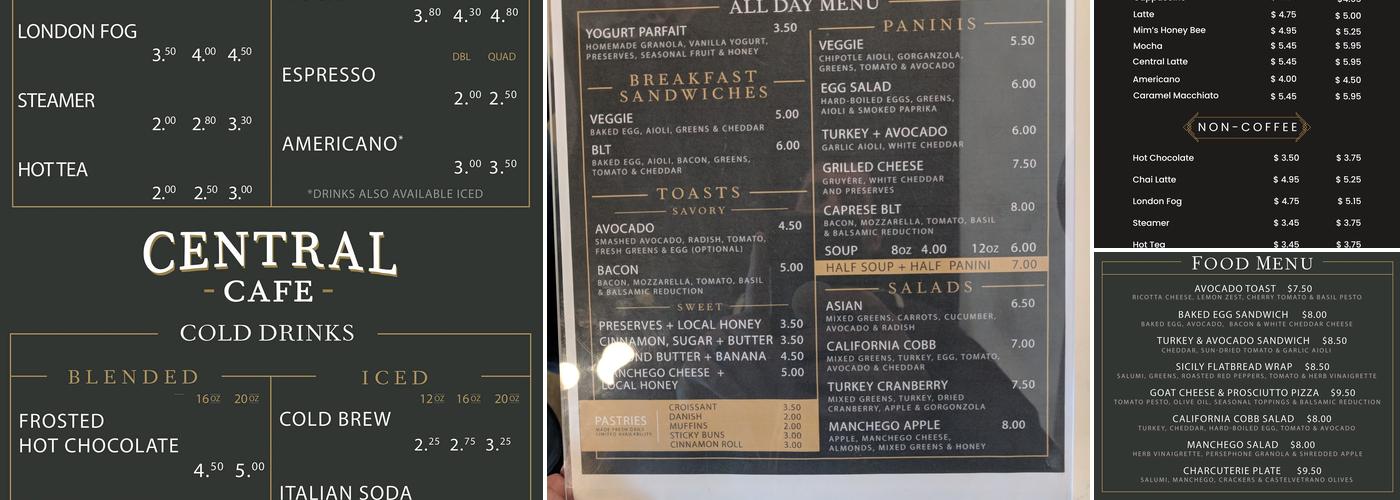 Central Cafe Menu