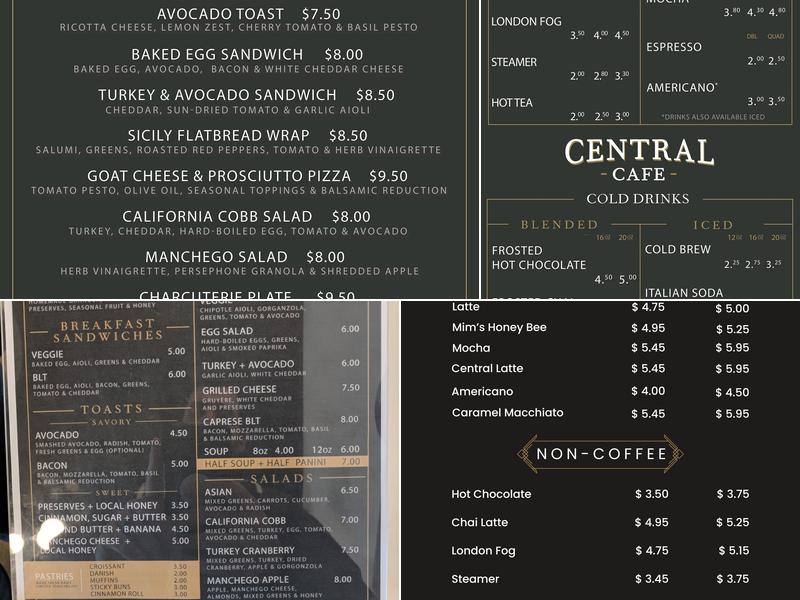 Central Cafe Menu