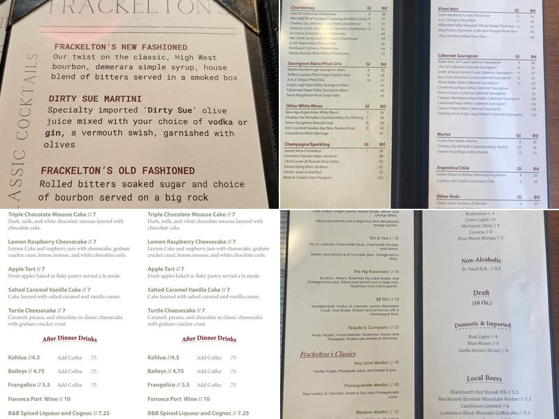 Frackelton's Menu