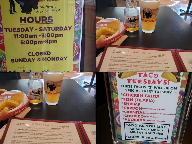El Tapatio Dos Menu
