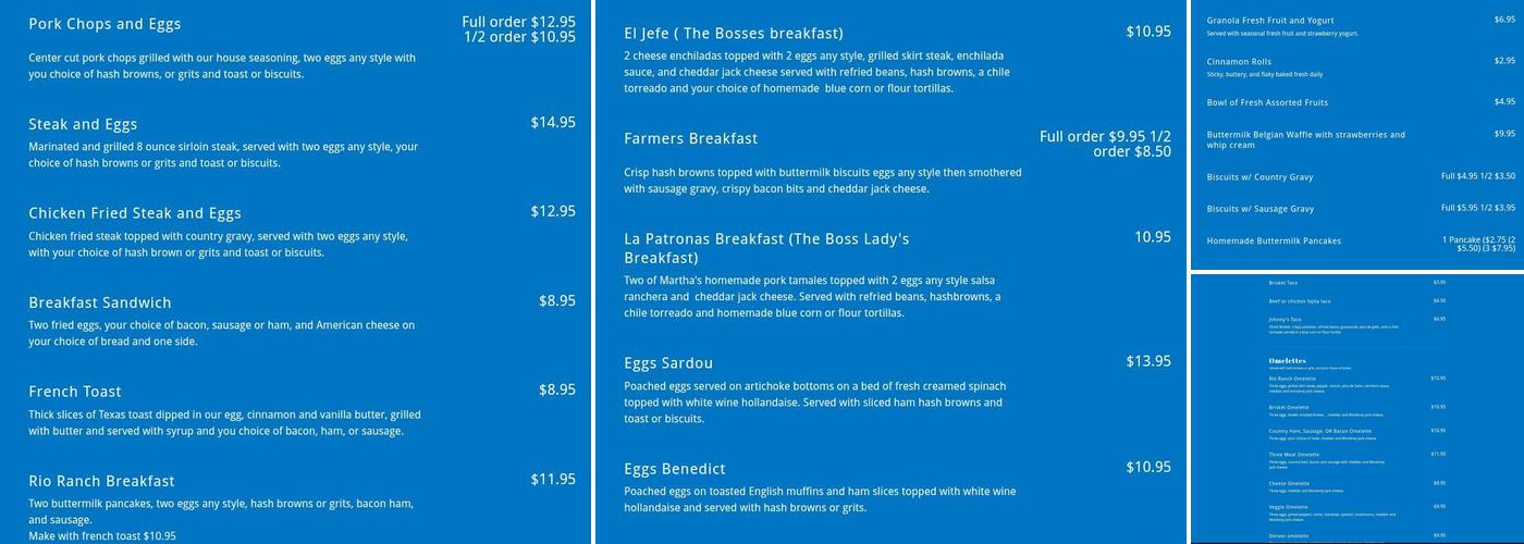 Rio Ranch Cafe Menu