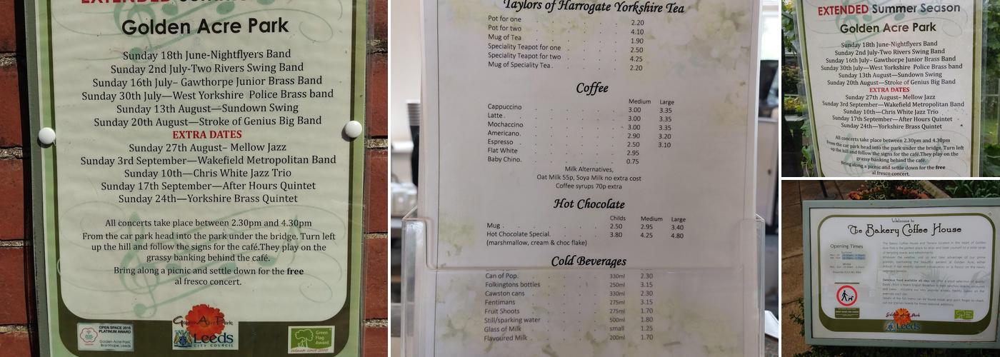 Golden Acre Park Cafe Menu