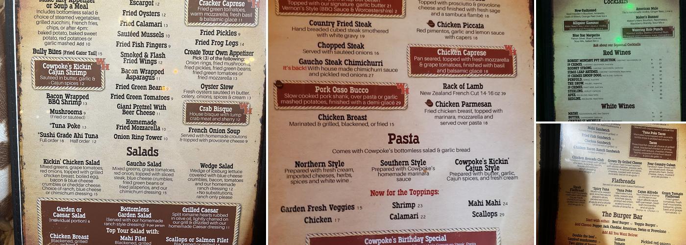 Cowpoke's Watering Hole Menu