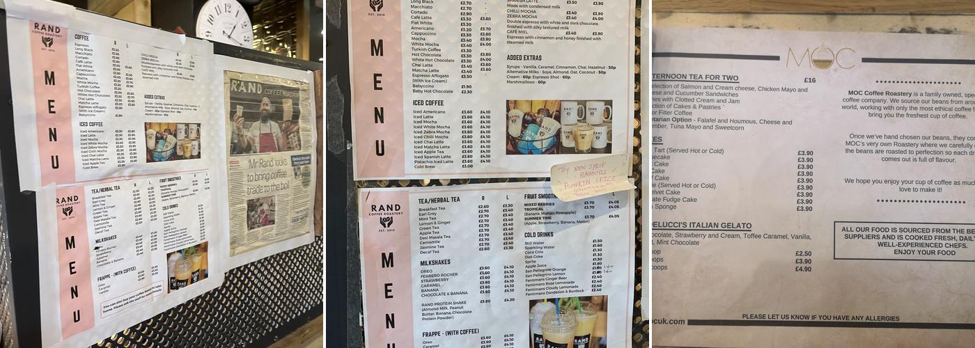 RAND Coffee Roastery Menu