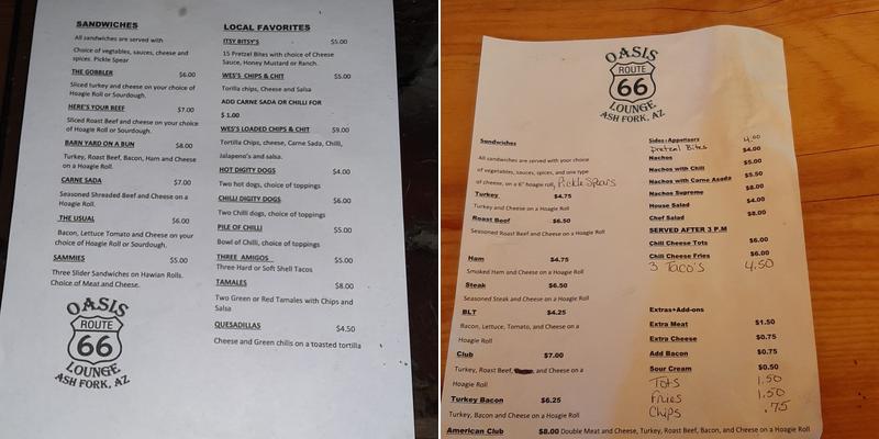 Oasis Lounge Menu