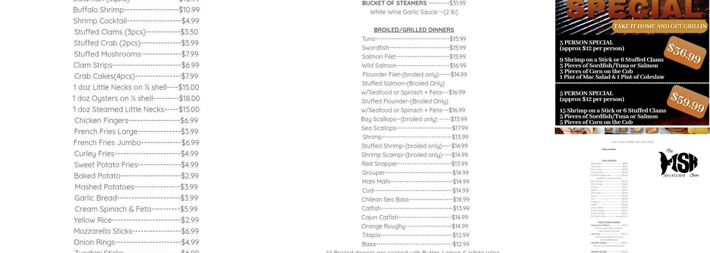 The Fish Store Menu