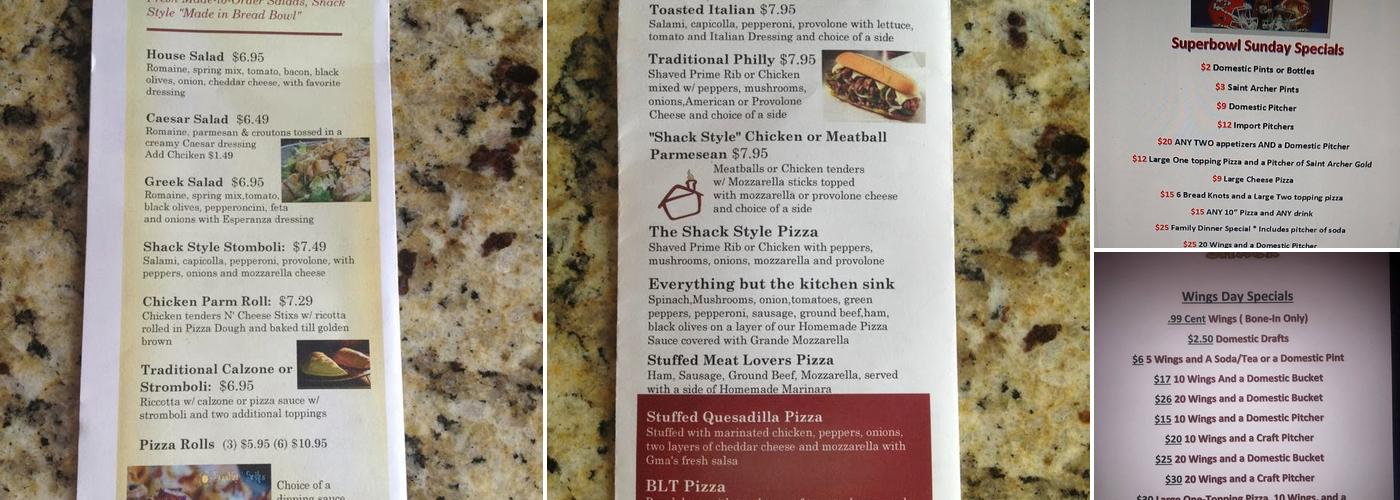Pizza Shack Menu
