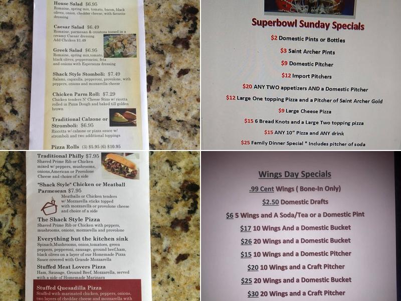 Pizza Shack Menu