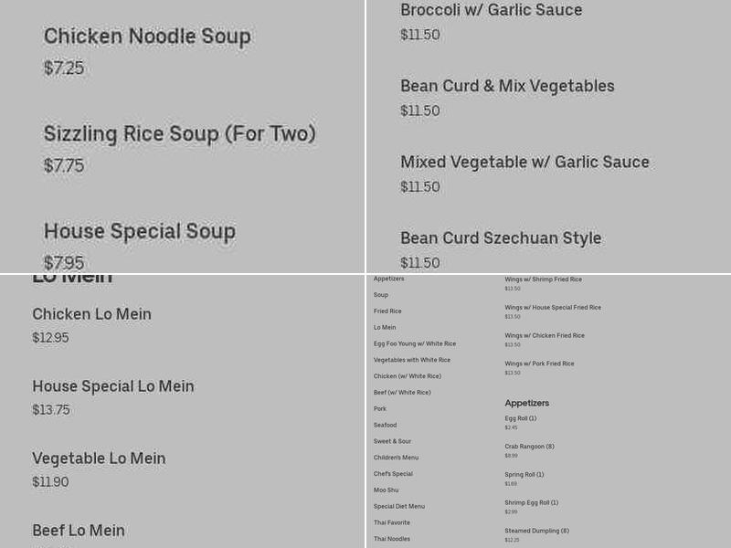 China Panda Menu
