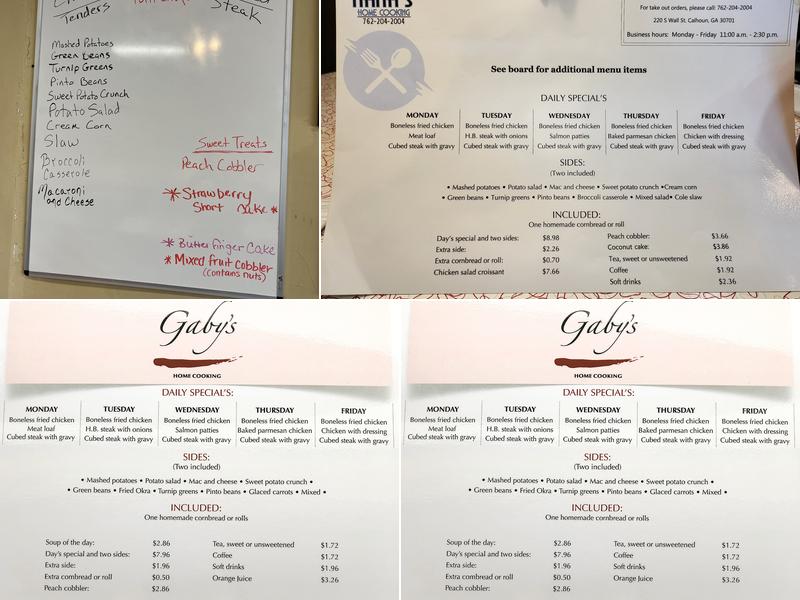 Nana's Home Cooking Menu