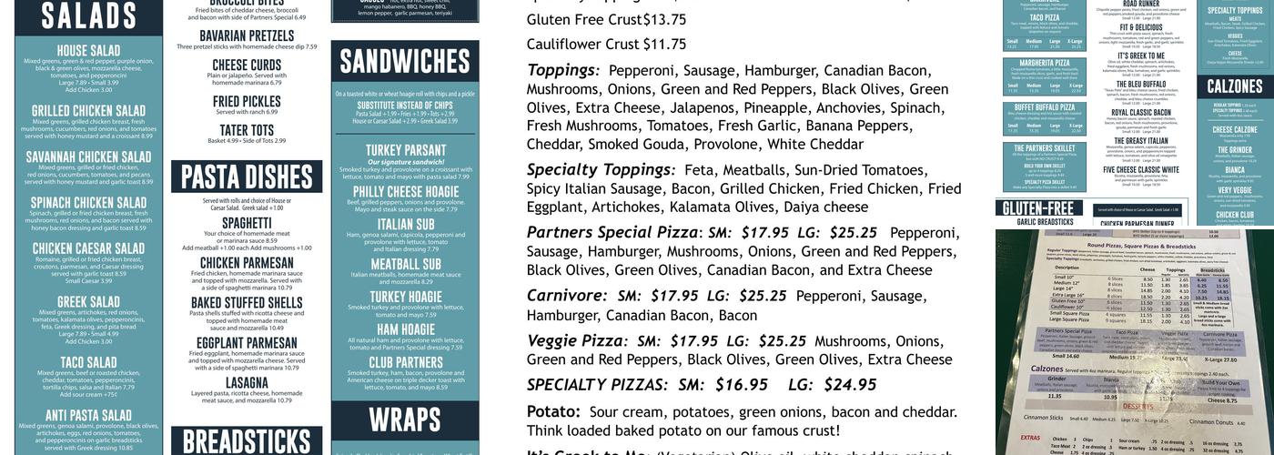 Partners II Pizza Menu