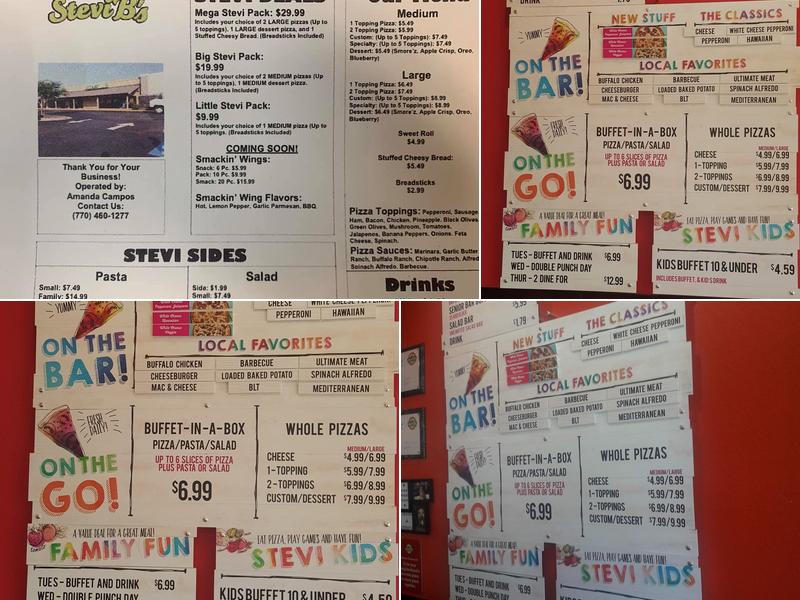 Stevi B's Pizza Buffet Menu