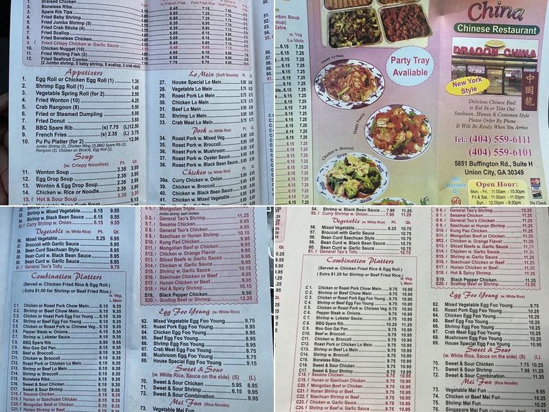 Dragon China Menu