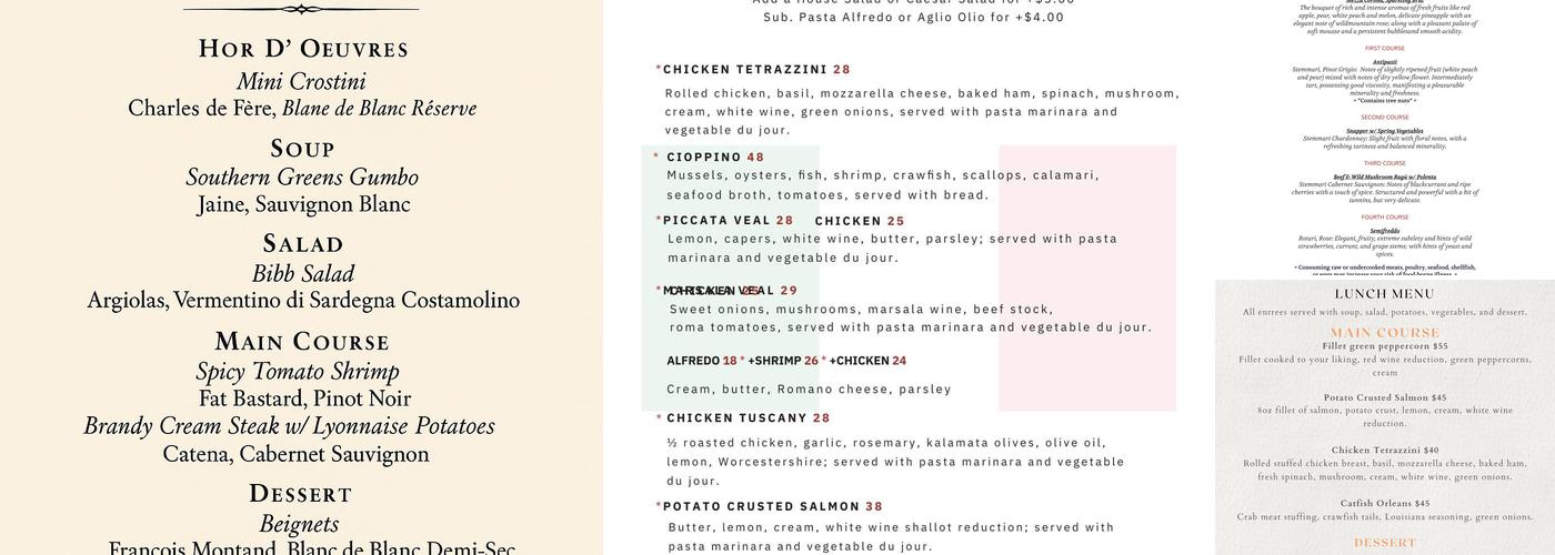 Del Porto Italian Creole Menu