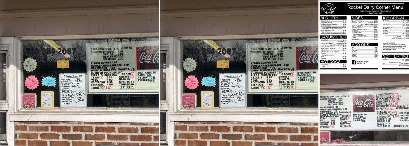 Rocket Dairy Corner Menu