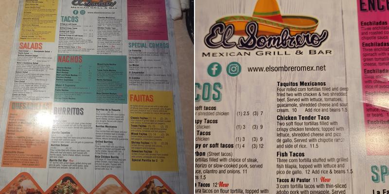 El Sombrero Menu
