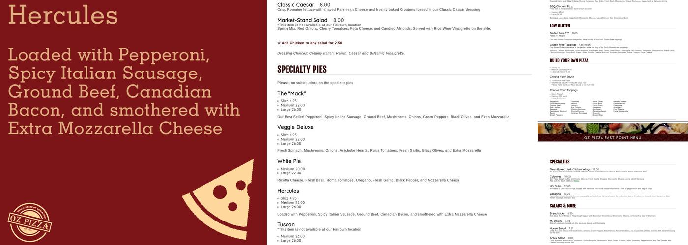 Oz Pizza- East Point Menu