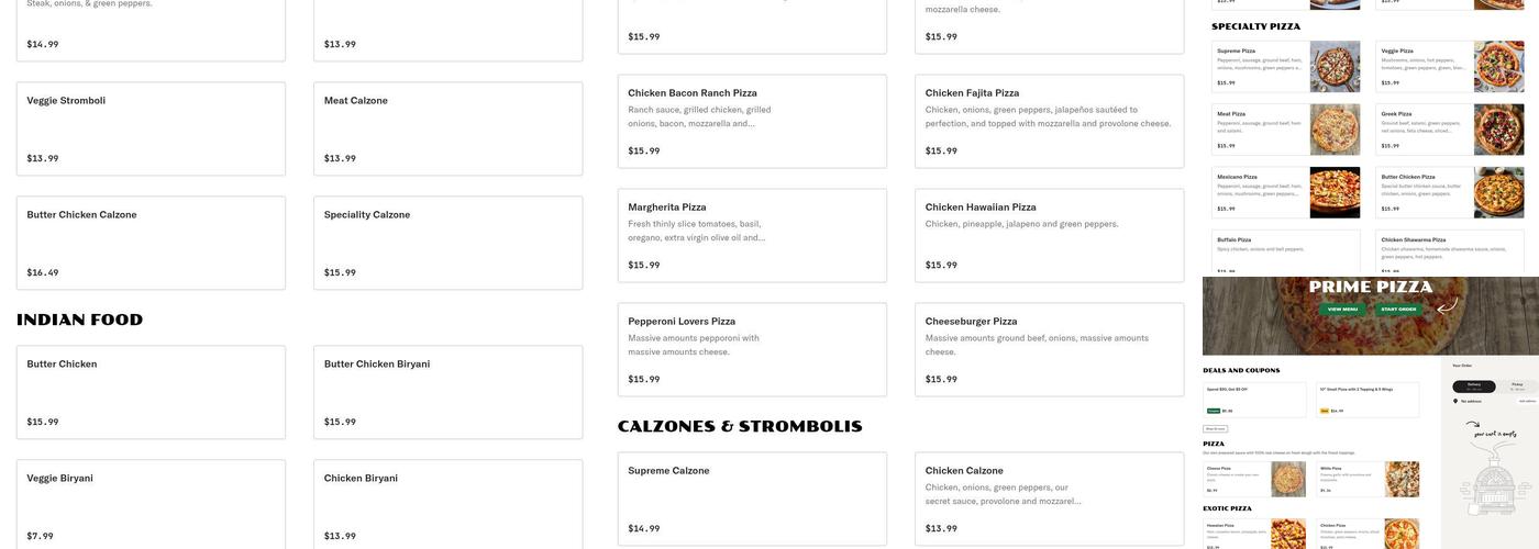 Prime Pizza Menu