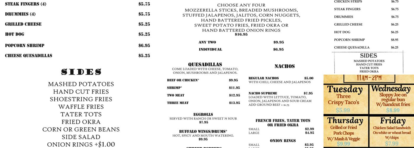 The Barn Menu