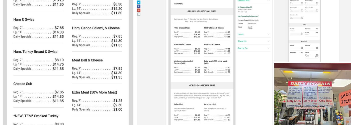 Sensational Subs Menu