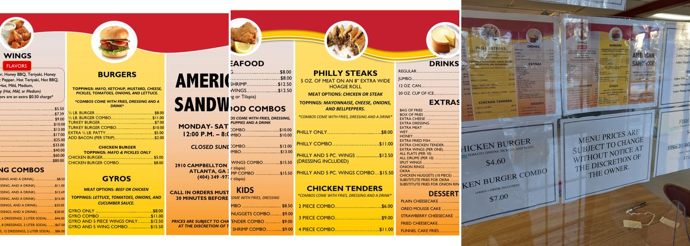 American Sandwich Menu