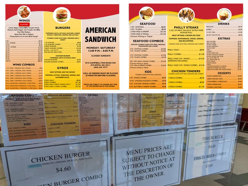 American Sandwich Menu