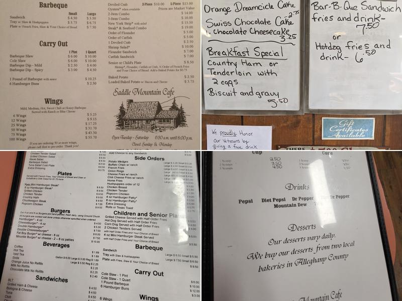Saddle Mountain Cafe Menu
