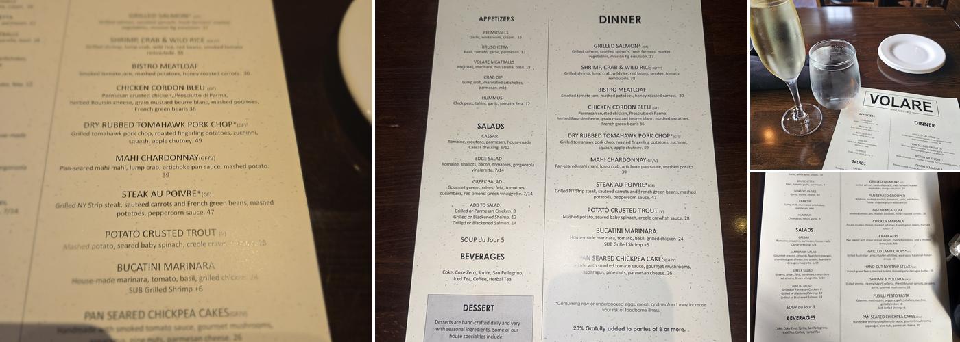 VOLARE WINE & BISTRO Menu
