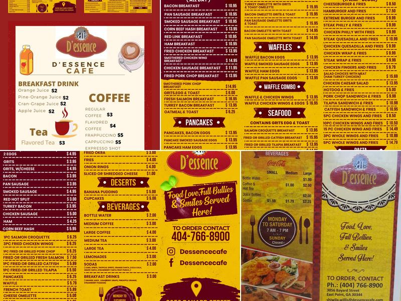 D'essence Cafe Menu