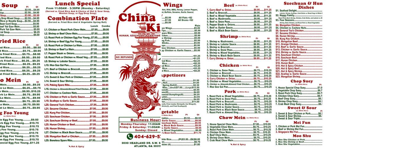 China King Menu
