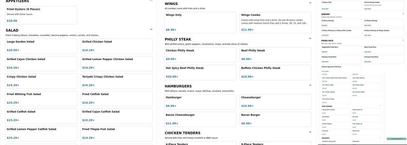 Touchdown wings Menu