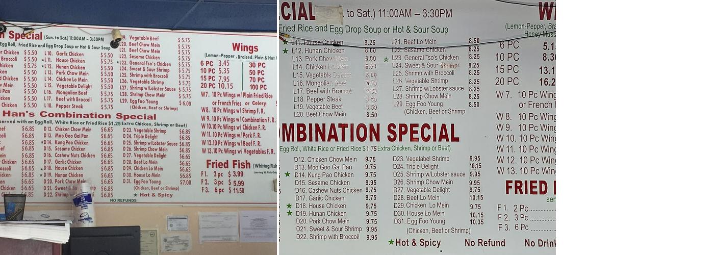 Hans Express Menu