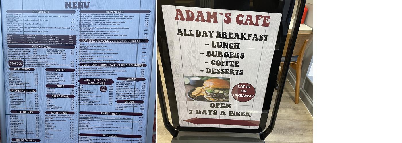 Adam’s cafe Menu