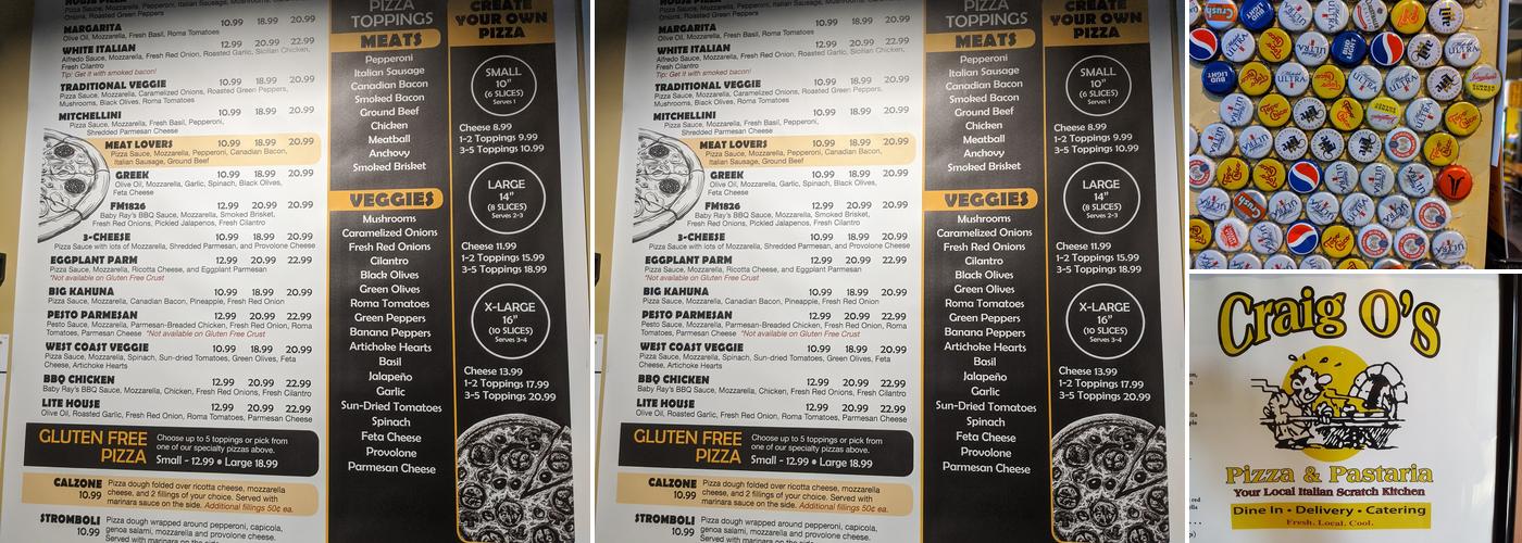 CraigO's Lakeway Menu