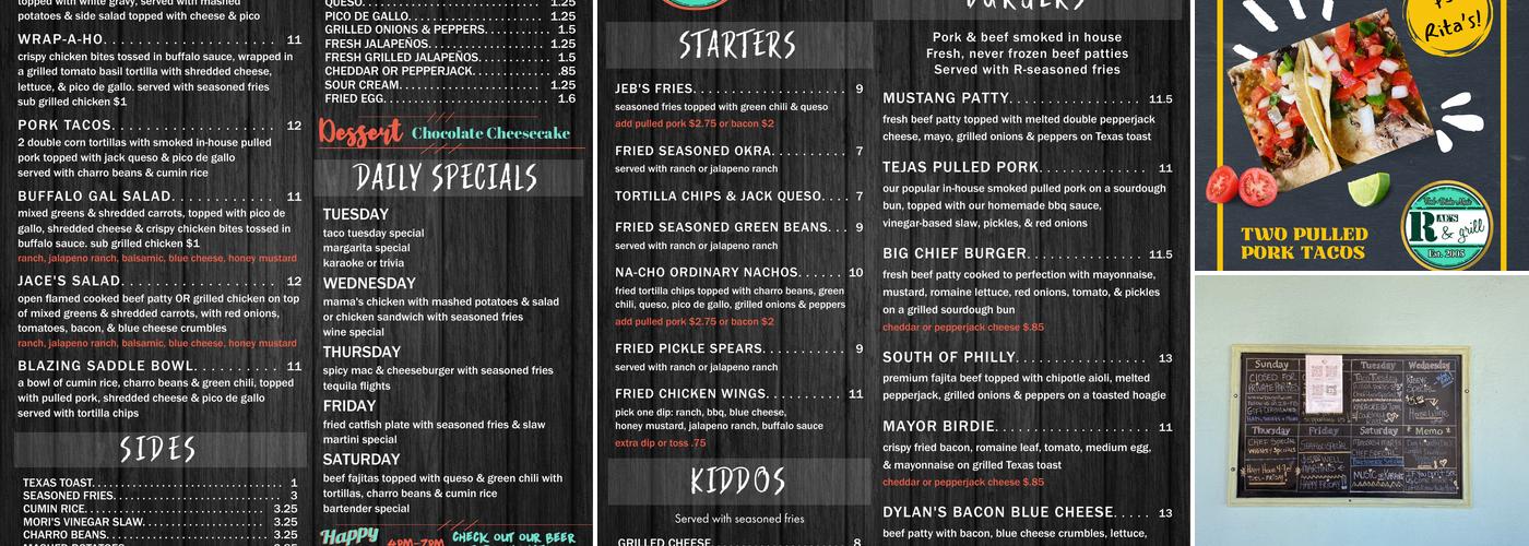 Rae's Rbar & Grill Menu