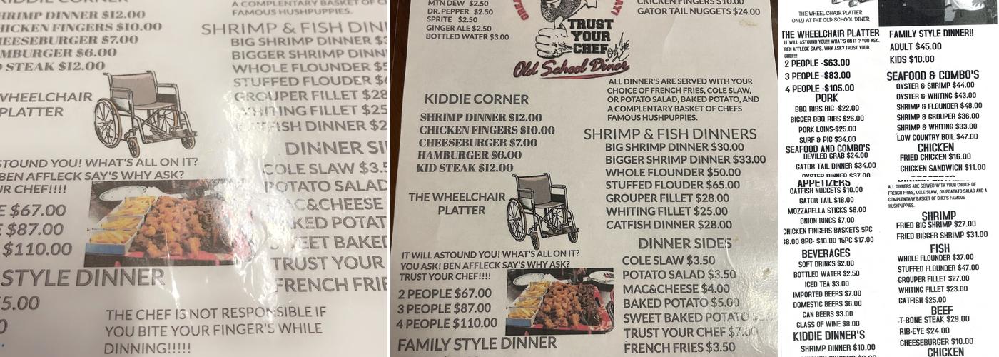 Old School Diner Menu